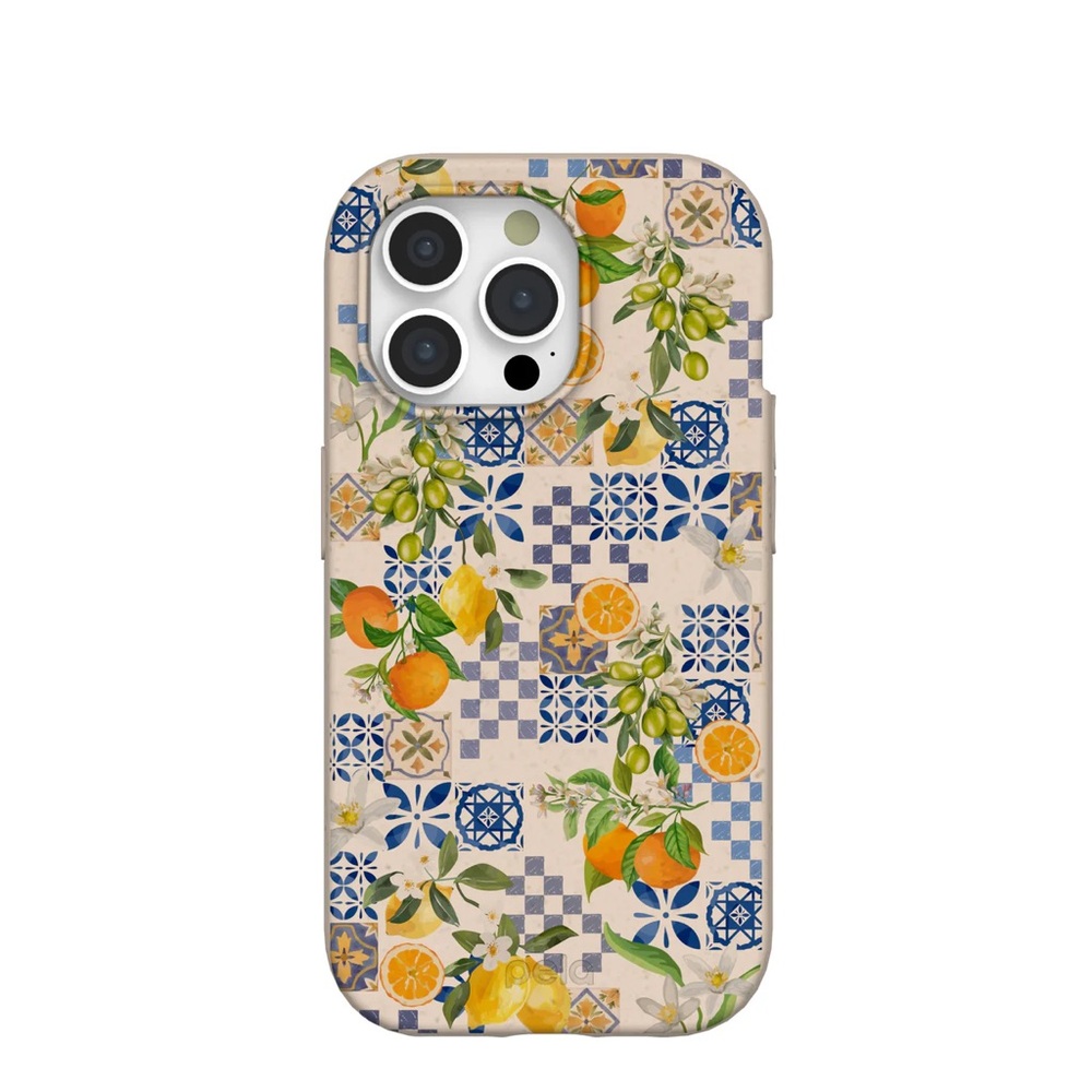 Pela iPhone 15 Pro Case - Vibrant Citrus Amalfi Fruits - Blue and Orange - Eco